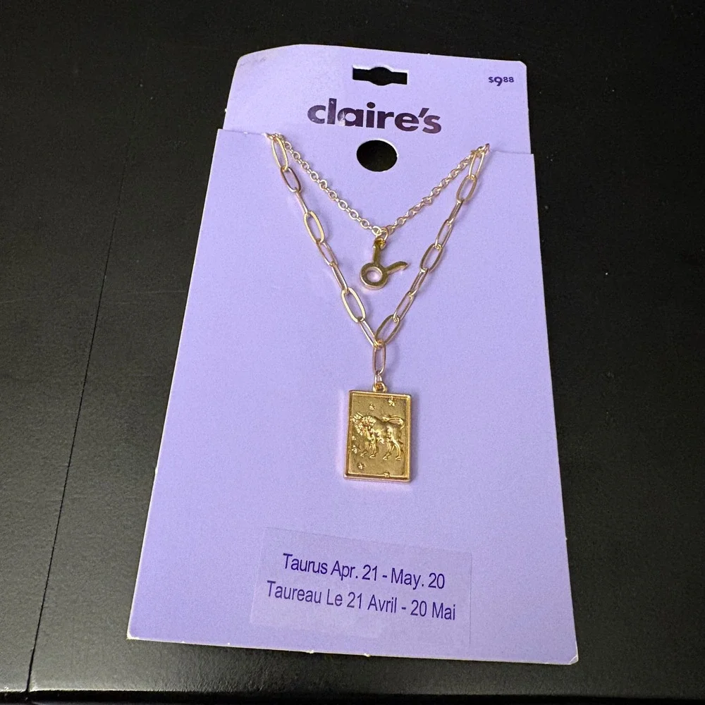NWT Claires Gold Taurus Zodiac Layered Set of 2 Necklaces April May Gift